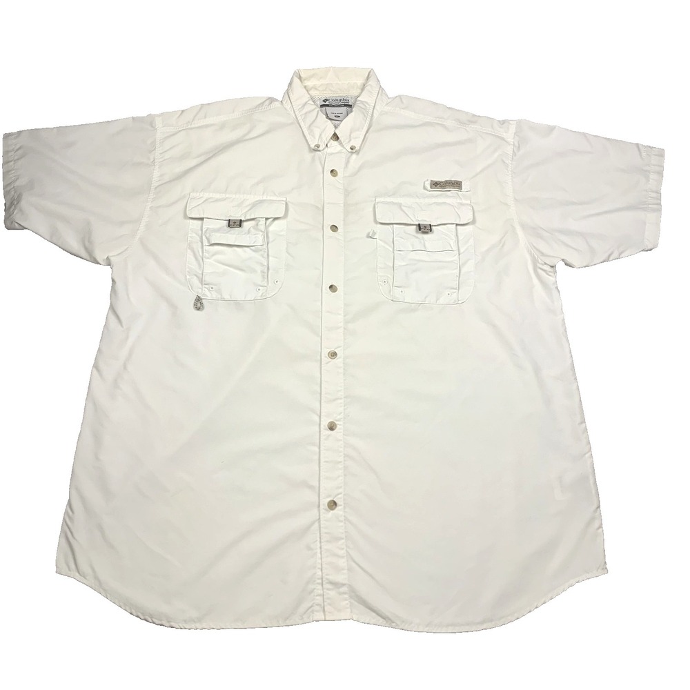 Columbia PFG Fishing Shirt Mens XL White Vented Omni Shade Button Up Nylon